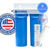 Διπλό Φίλτρο Nερού Κάτω Πάγκου 10" Filtrato WHF12D-USA Παροχή 1/2" Με Ανταλλακτικό Φίλτρο Πολυπροπυλενίου Filtrato FCPP5 5μm και Ενεργού Άνθρακα Pure CTOP 2510-05 5μm