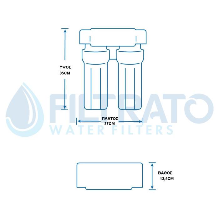 Διπλή Φιλτροθήκη Κάτω Πάγκου 10" Filtrato WHF12D-USA Παροχή 1/2"