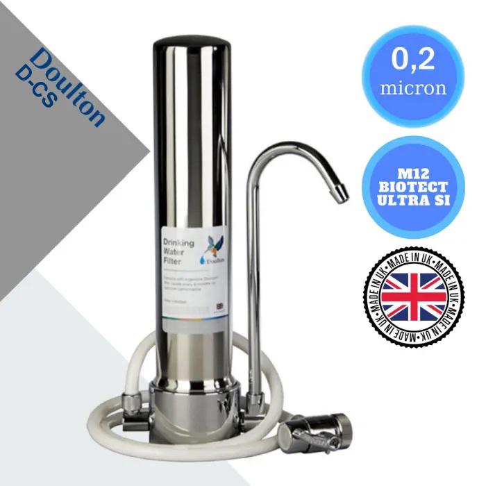 Doulton D-CS M12 Countertop Water Filter Stainless Steel with Spare Doulton Biotect Ultra Si M12 0.2μm