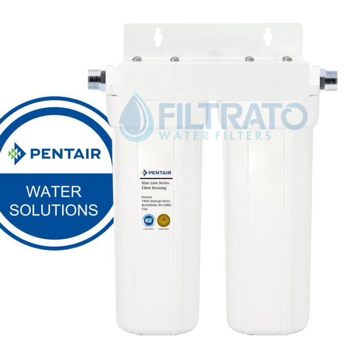  Διπλή Φιλτροθήκη Κάτω Πάγκου 10" Pentair 2G Slimline White Παροχή 1/2"