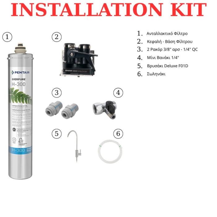Pentair Everpure H-300 0.5μm Under-Sink Filter Set with QL3B Head and Faucet
