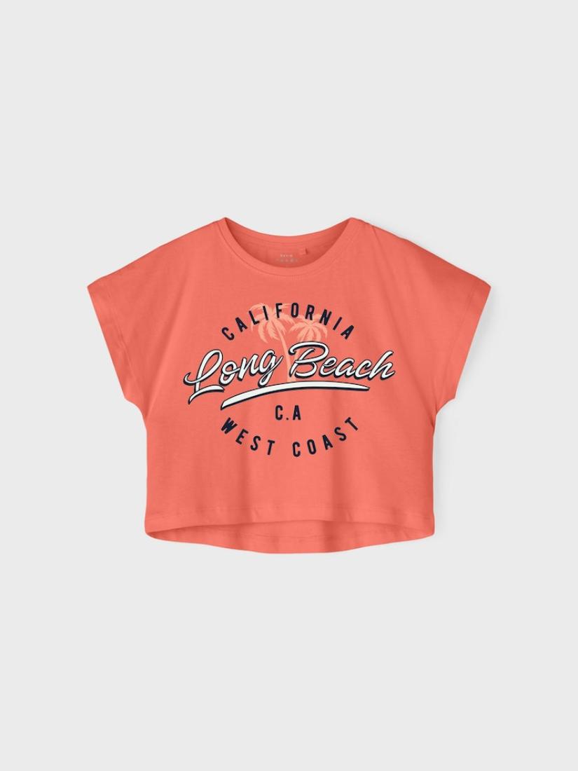 Μπλούζα crop top "Long beach" κοραλί