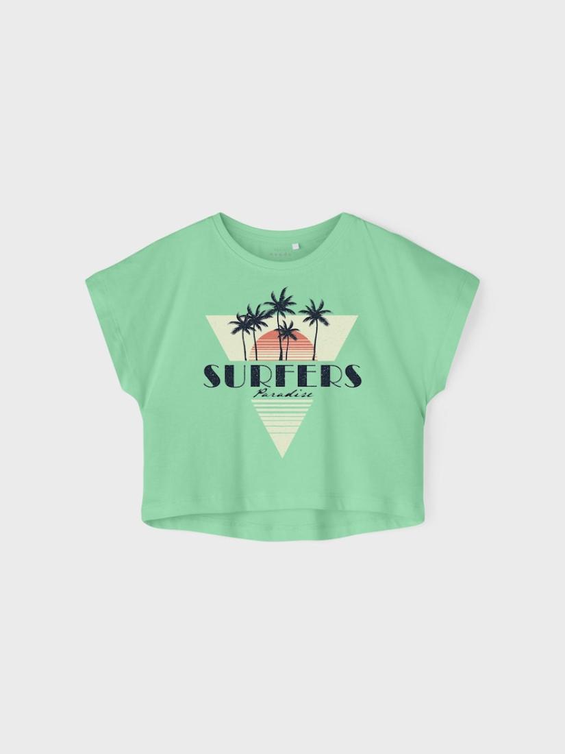 Μπλούζα crop top "Surfers" λαχανί