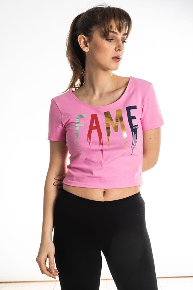 Μπλούζα crop top "FAME" ροζ