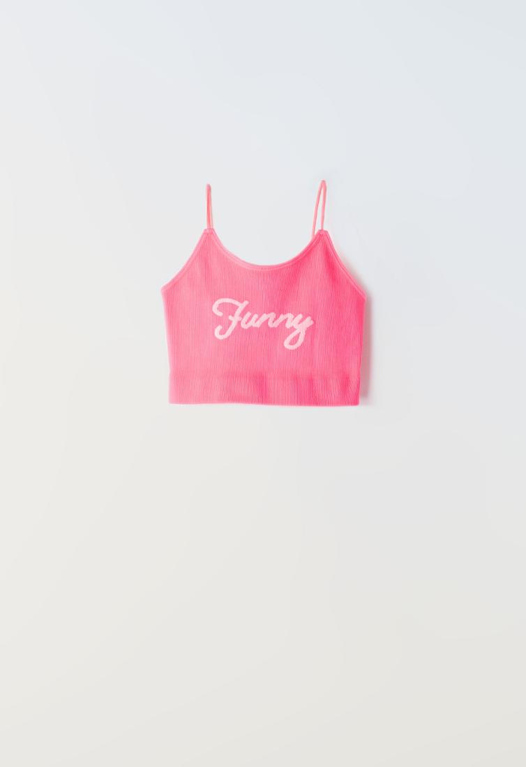 Μπλούζα crop top "Funny" ροζ neon