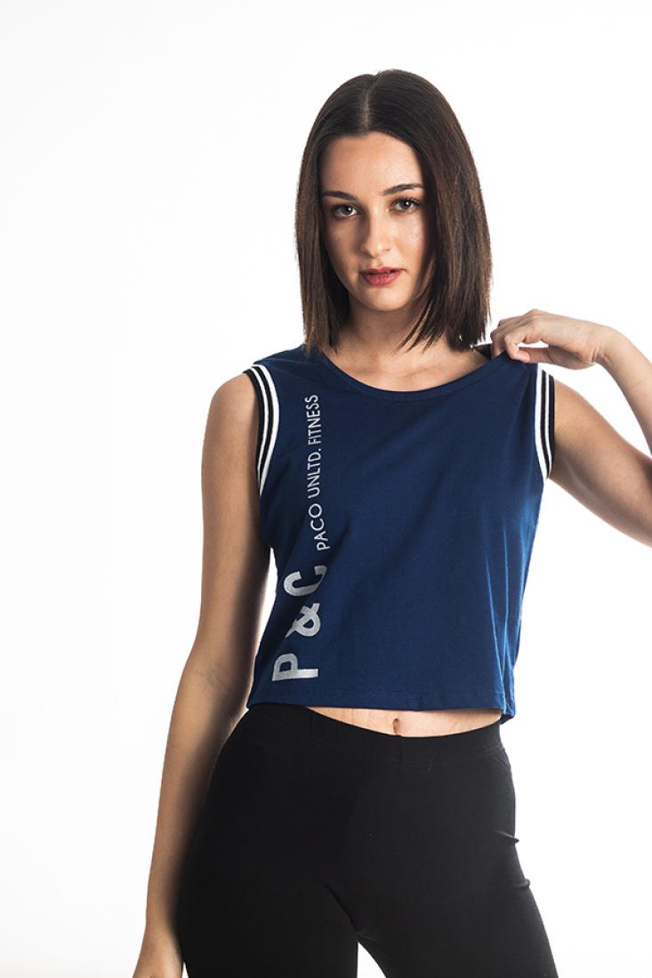 Μπλούζα crop top "Fitness" μπλε