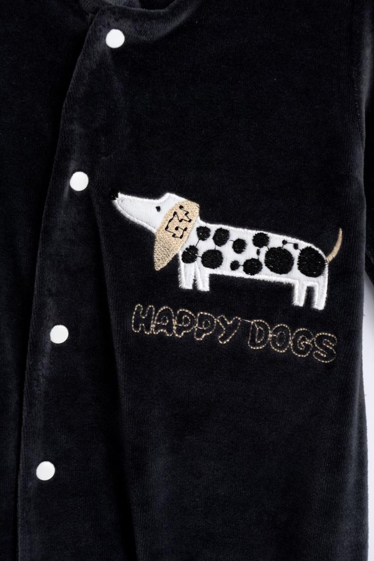 Φορμάκι βελουτέ βρεφικό αγόρι "Happy dogs" γκρι