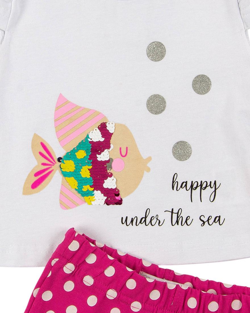 Σετ σορτς με παγιέτες "Happy Under the Sea" λευκό