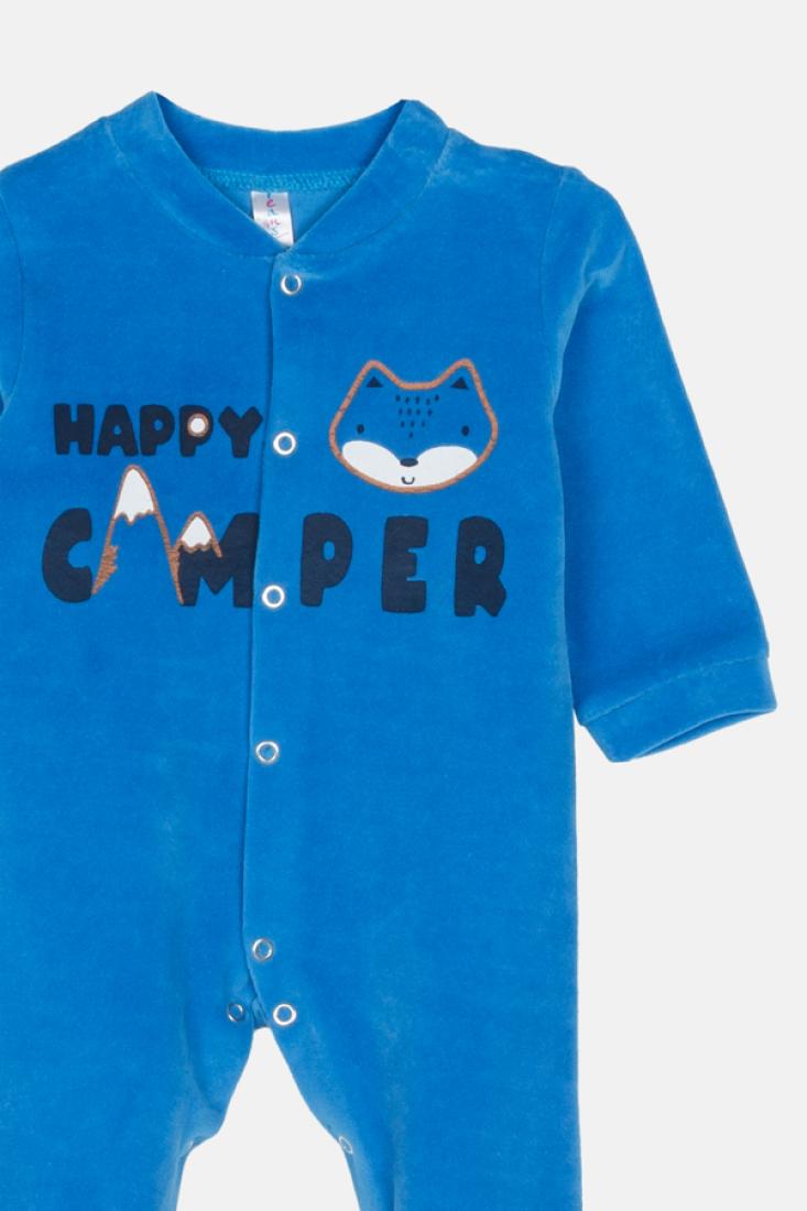 Φορμάκι βελουτέ βρεφικό αγόρι "Happy camper" ρουά