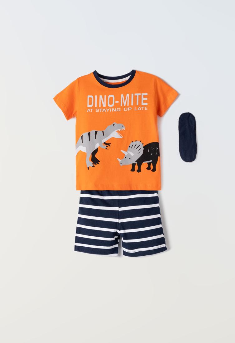 Πυτζάμα με μάσκα ύπνου αγόρι "Dino-mite" πορτοκαλί