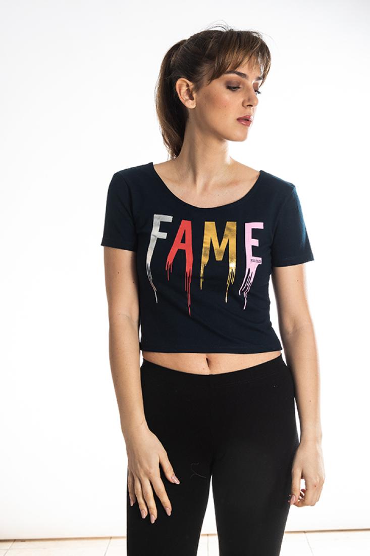 Μπλούζα crop top "FAME" μαύρη