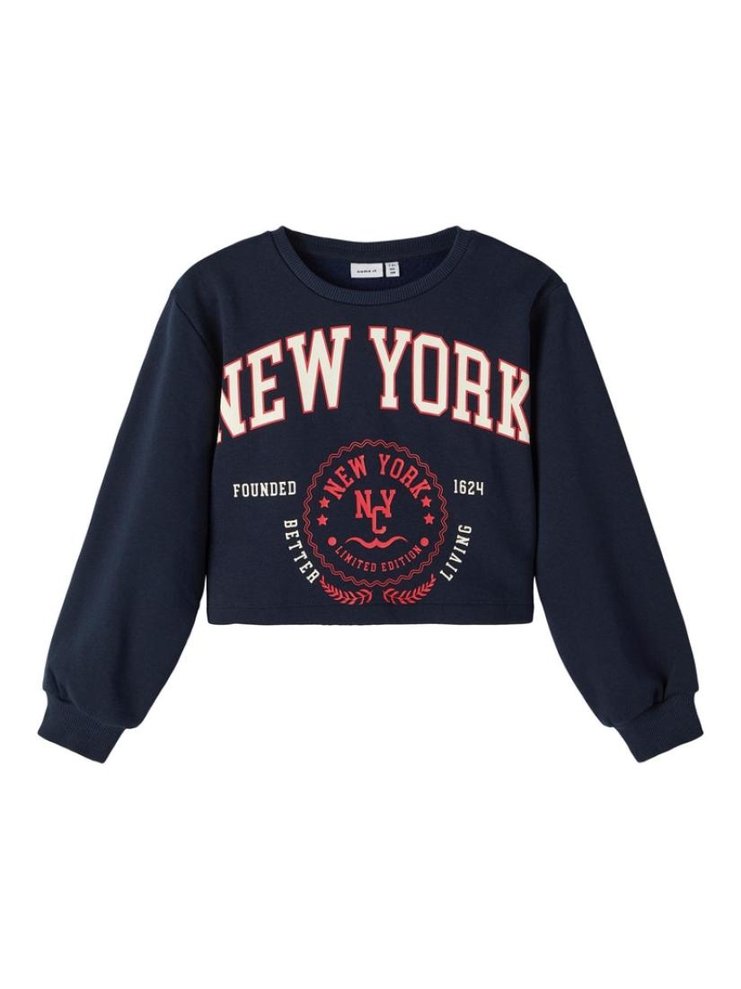 Μπλούζα φούτερ crop top "New York" μπλε