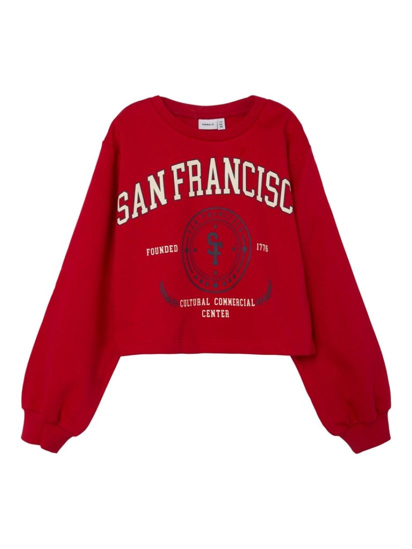 Μπλούζα φούτερ crop top "Sanfrancisco" κόκκινη