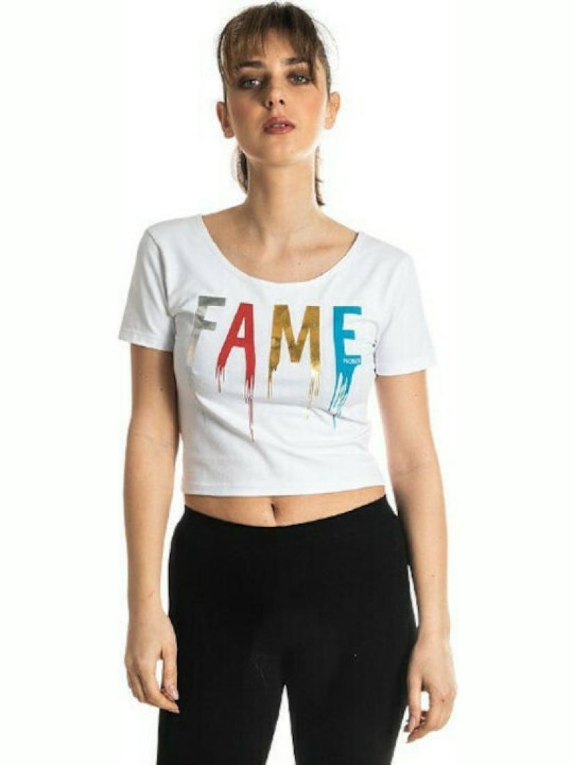 Μπλούζα crop top "FAME" λευκή