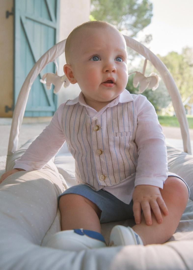 Σετ βερμούδα λινό 3τμχ. βρεφικό αγόρι "Baby gentleman" μπεζ-ραφ