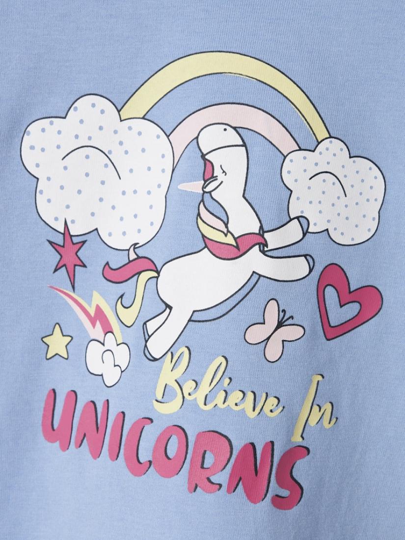 Μπλούζα κοντομάνικη κορίτσι "Believe in unicorns" γαλάζια