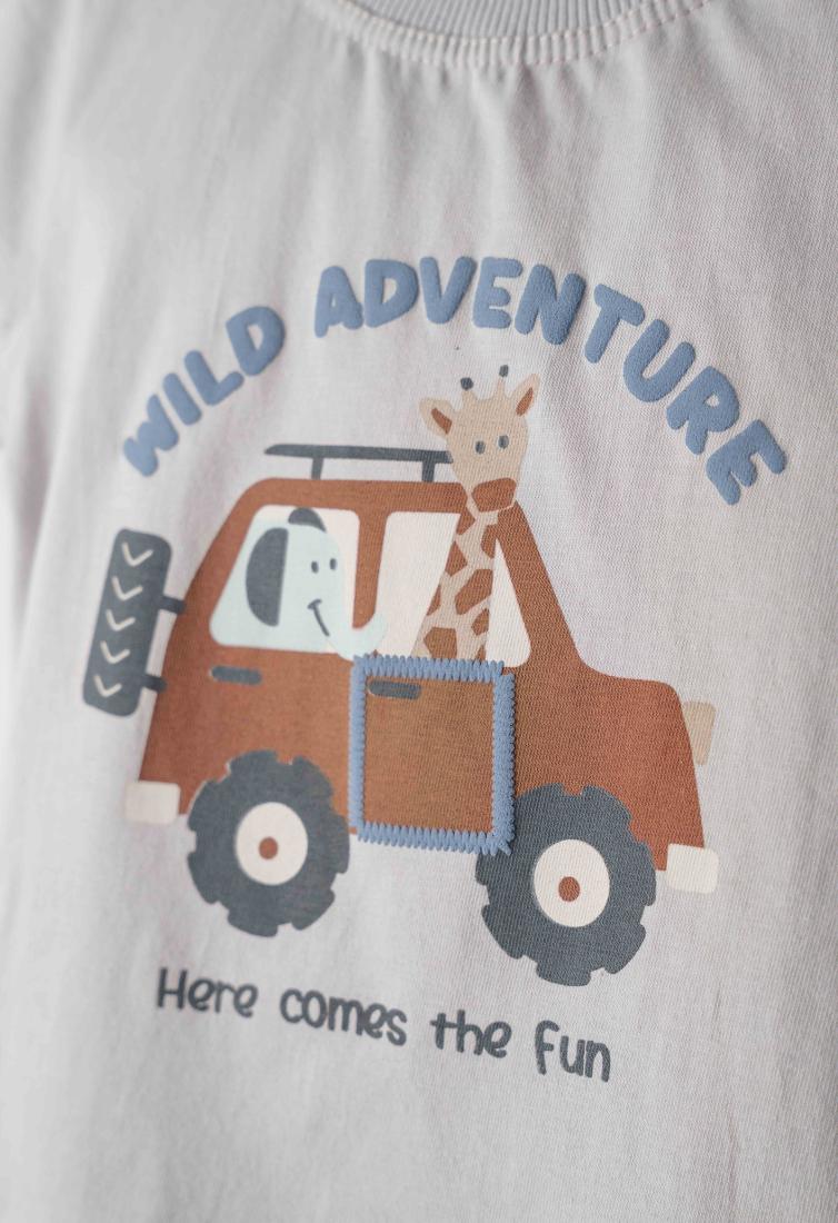 Σετ βερμούδα βρεφικό αγόρι με καπέλο "Wild adventure" εκρού