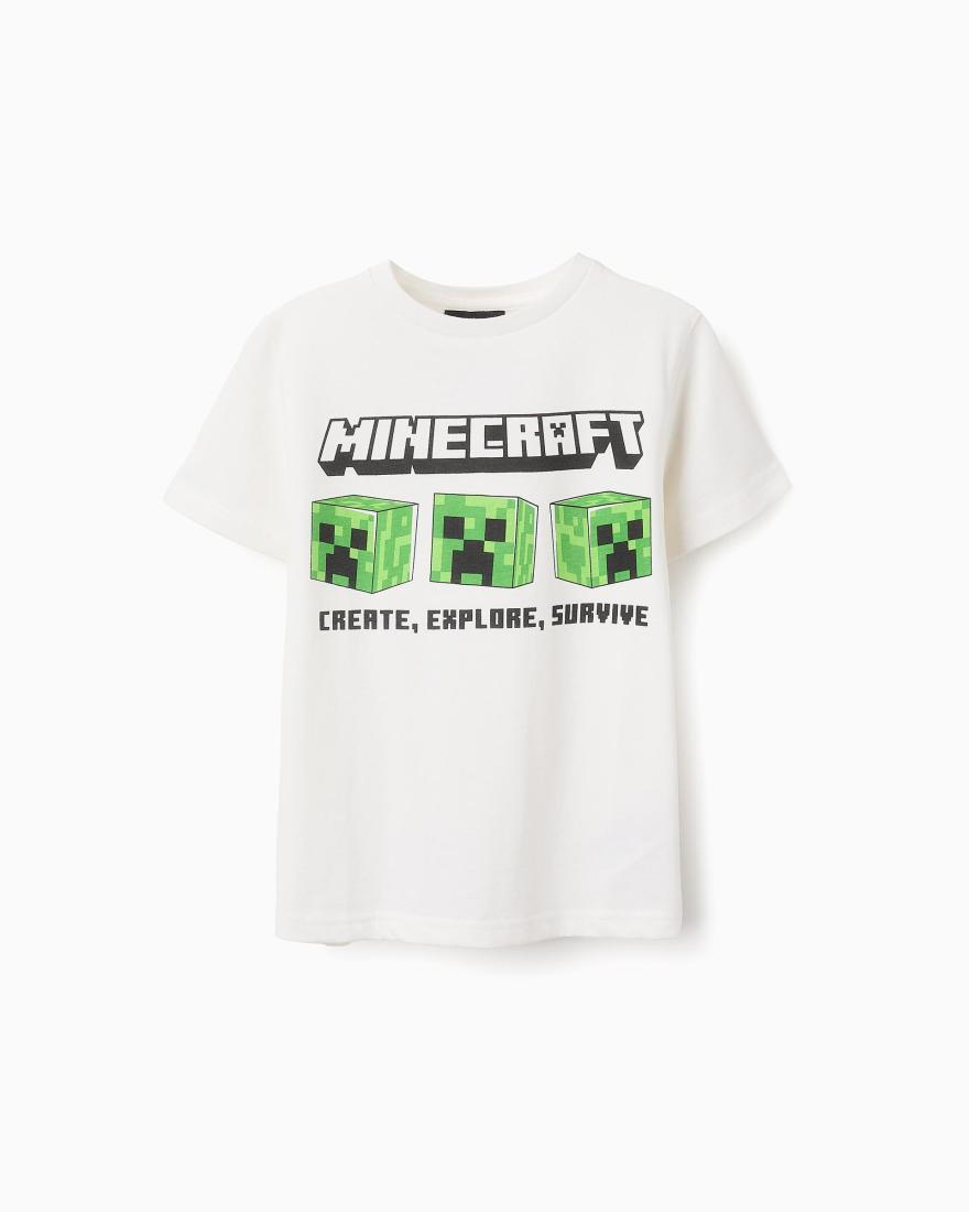 Μπλούζα κοντομάνικη αγόρι "Minecraft" λευκή