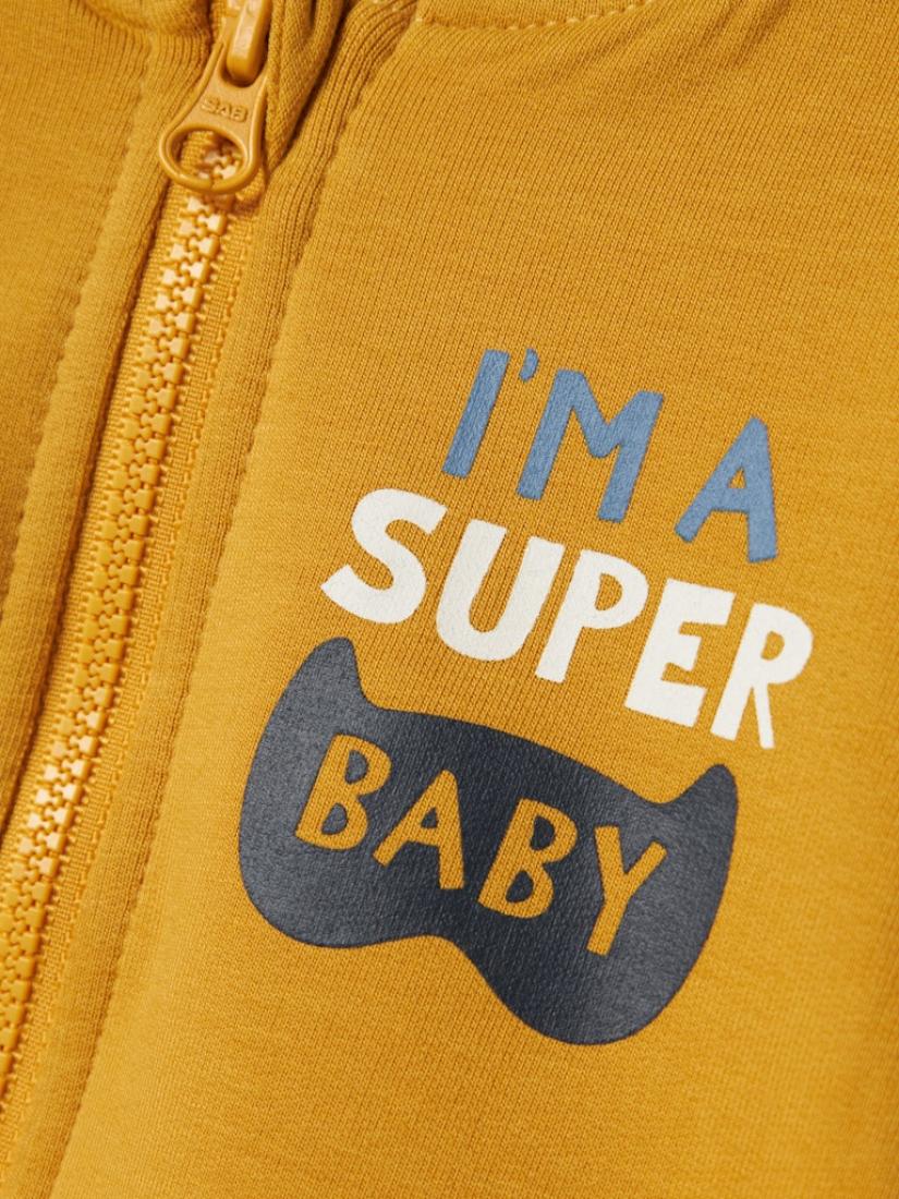 Ζακέτα φούτερ βρεφικό αγόρι "I'm a super baby" ώχρα