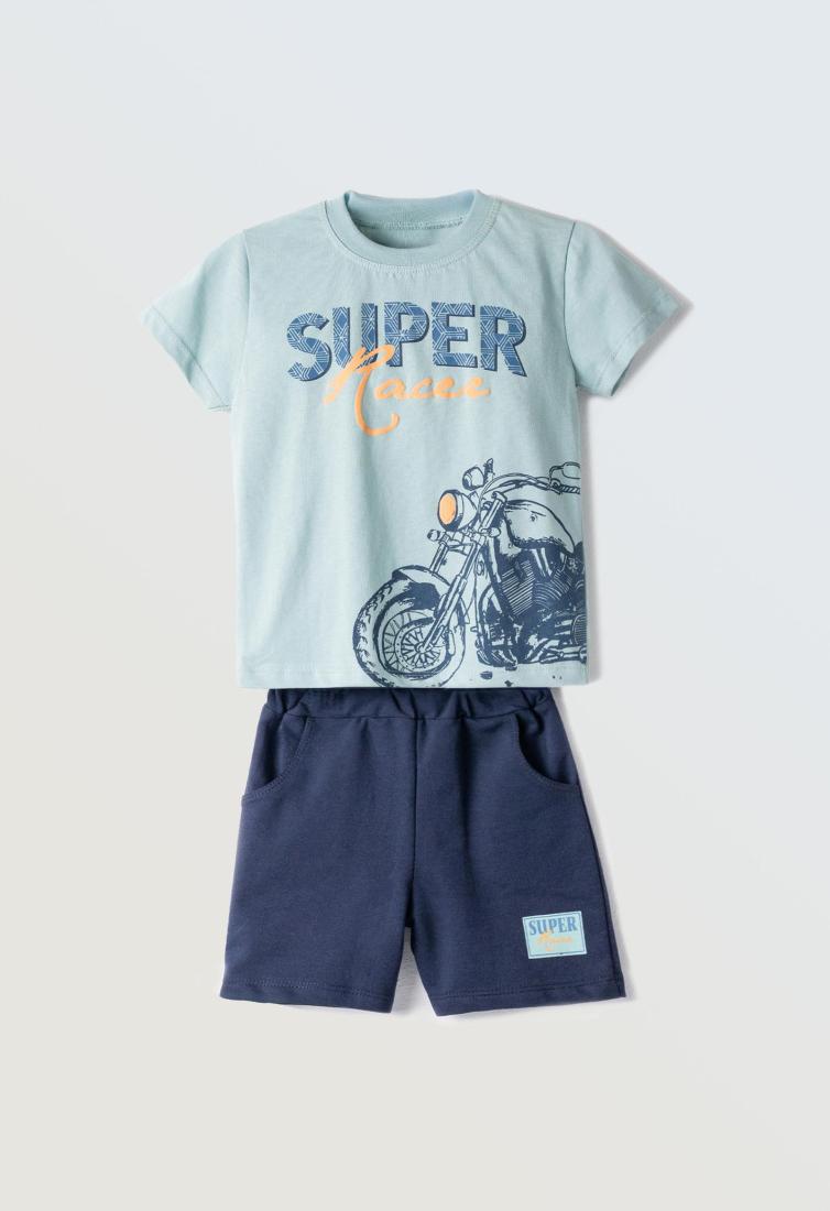 Σετ βερμούδα αγόρι "Super races" μέντα