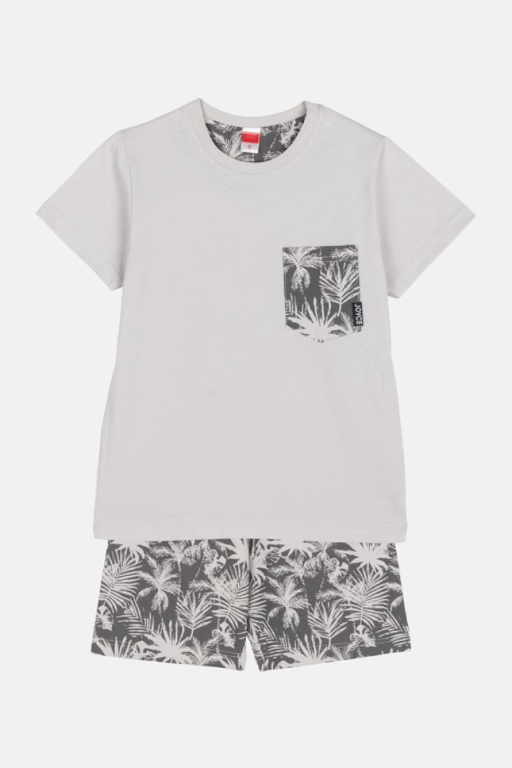  Σετ βερμούδα αγόρι "Tropical print" γκρι