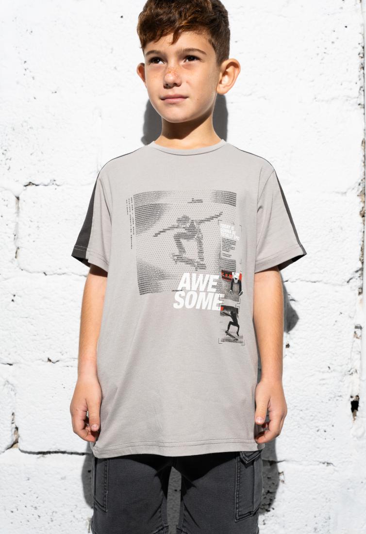 Σετ με τζιν βερμούδα αγόρι "Awesome Skater" γκρι