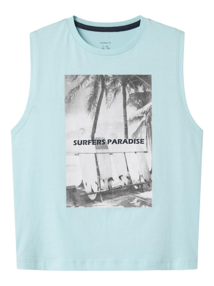 Μπλούζα αμάνικη αγόρι οργανικό βαμβάκι "Surfers Paradise" μέντα