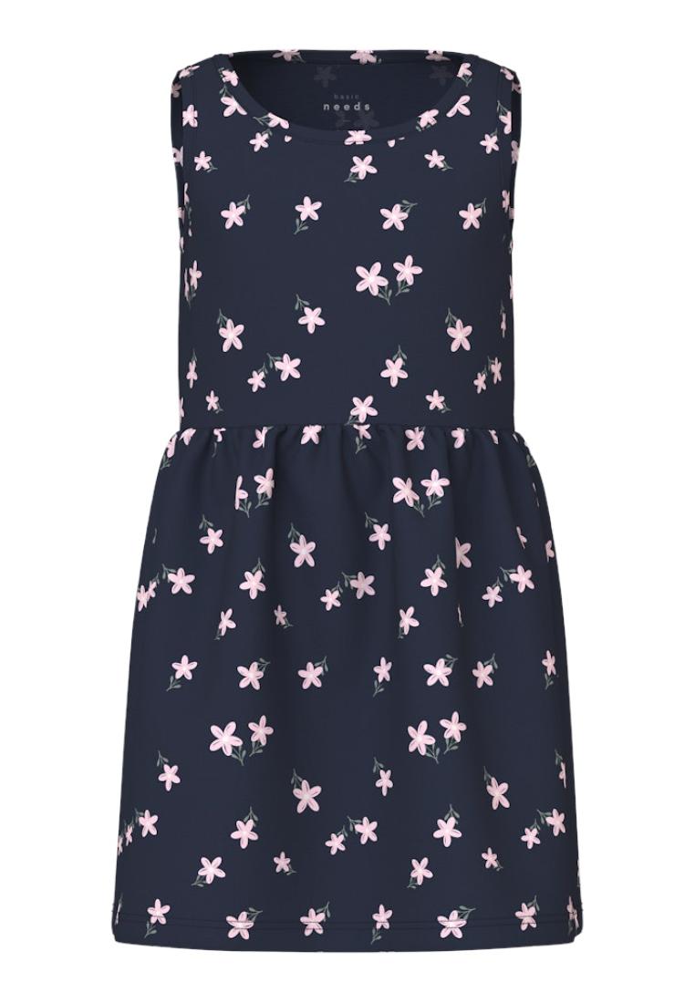 Φόρεμα μακό αμάνικο "Navy flowers" μπλε