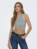 Μπλούζα αμάνικη γυναικεία crop top ριγέ "Sandy" λευκή-μαύρη