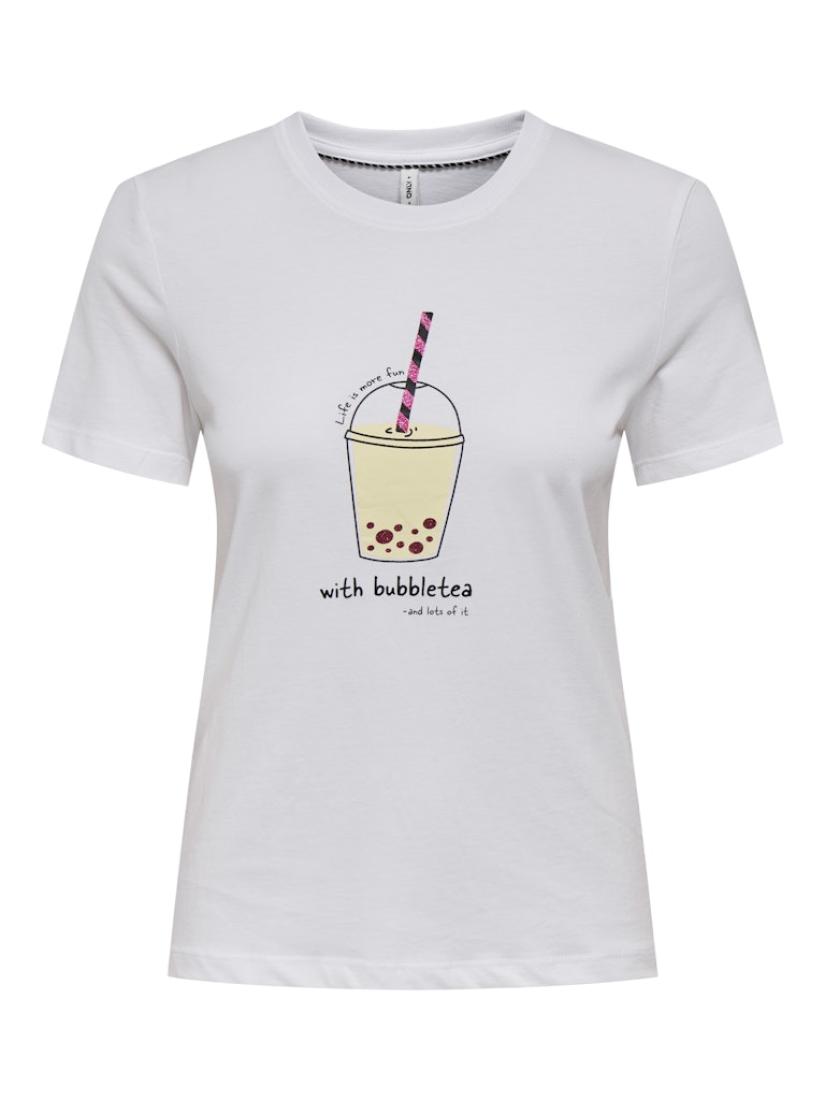 Μπλούζα κοντομάνικη γυναικεία "Bubbletea" λευκή