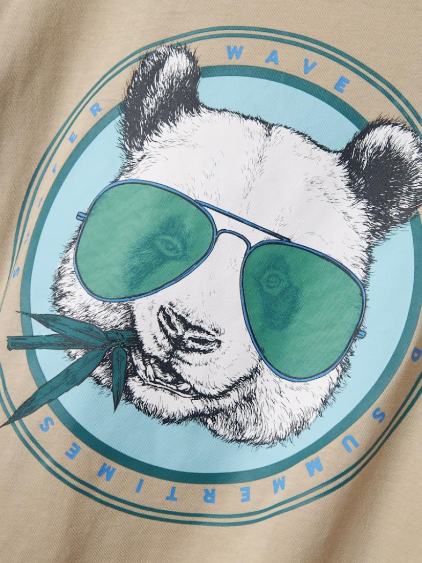 Μπλούζα κοντομάνικη αγόρι "Surf Wave Panda" μπεζ