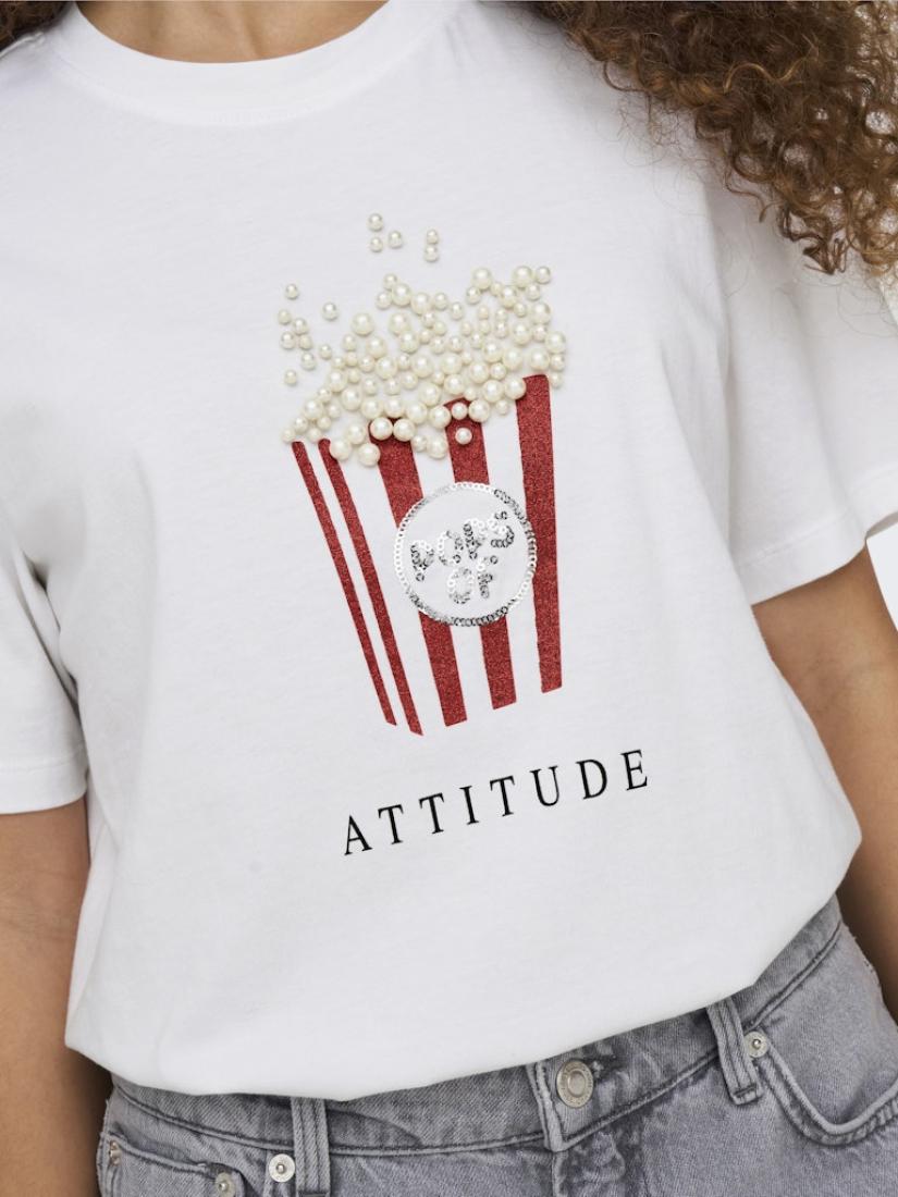 Μπλούζα κοντομάνικη γυναικεία "Popcorn" λευκή