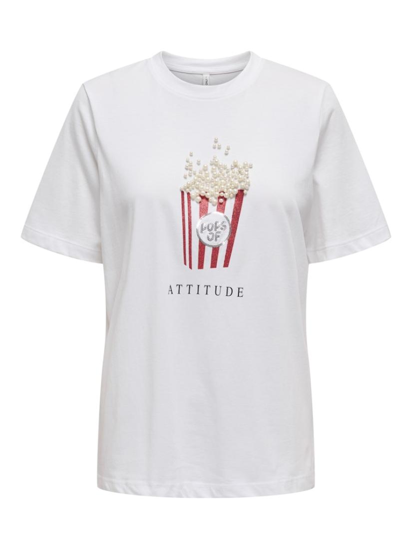 Μπλούζα κοντομάνικη γυναικεία "Popcorn" λευκή