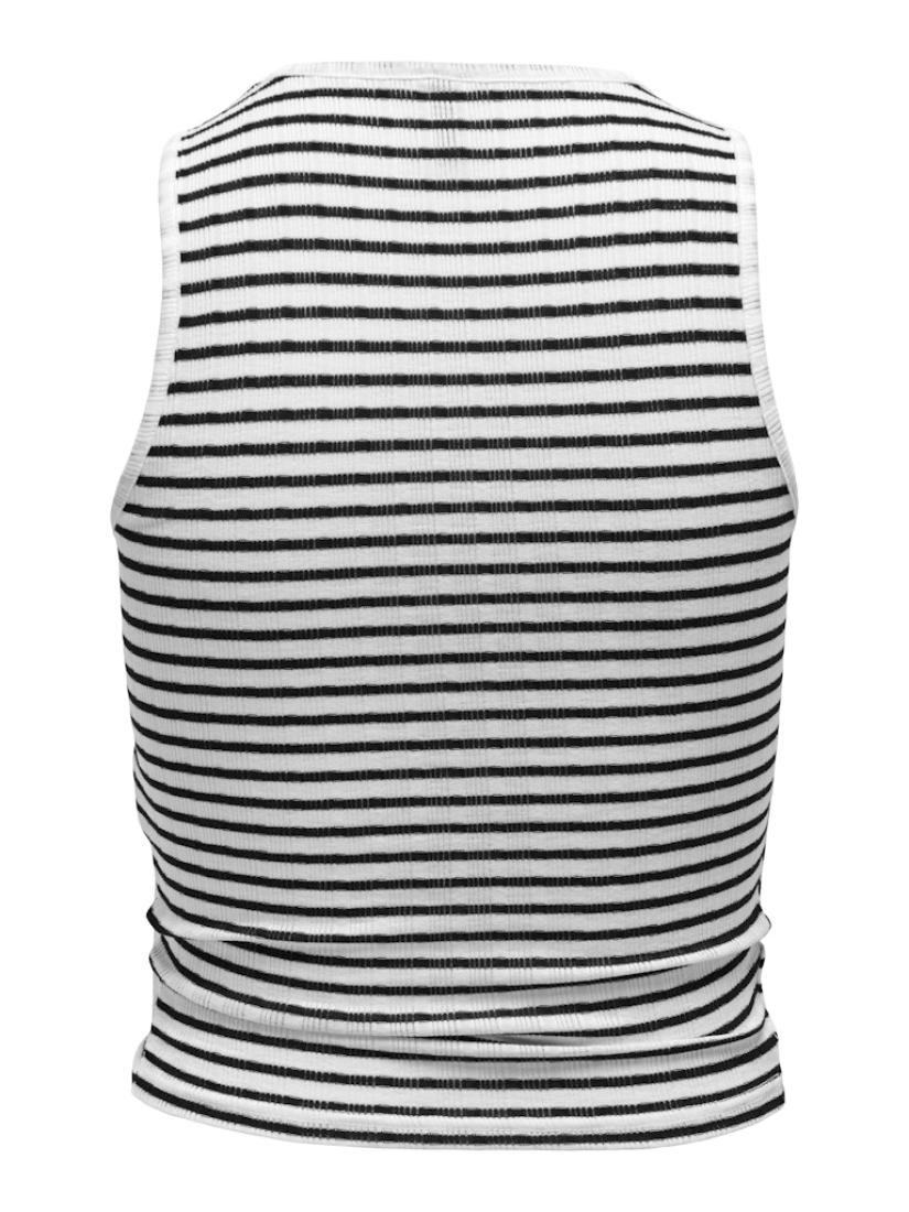 Μπλούζα αμάνικη γυναικεία crop top ριγέ "Sandy" λευκή-μαύρη