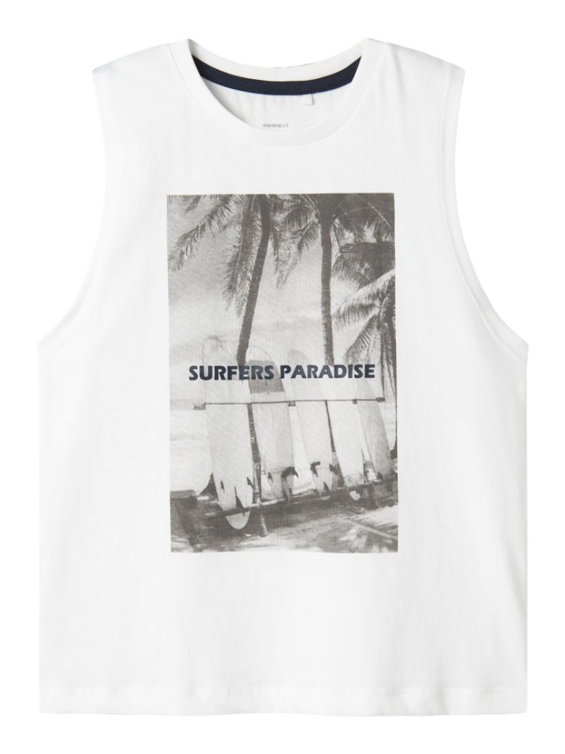 Μπλούζα αμάνικη αγόρι οργανικό βαμβάκι "Surfers Paradise" λευκή