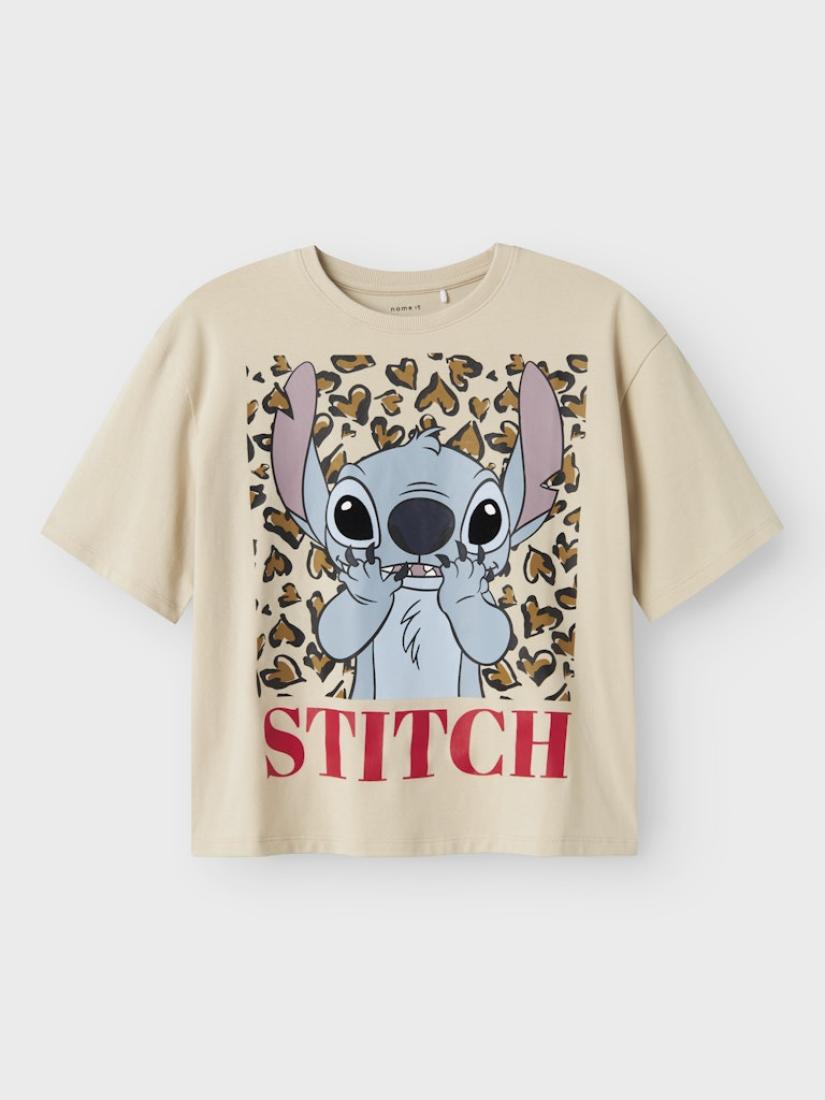 Μπλούζα κοντομάνικη κορίτσι "Stitch animal print" μπεζ