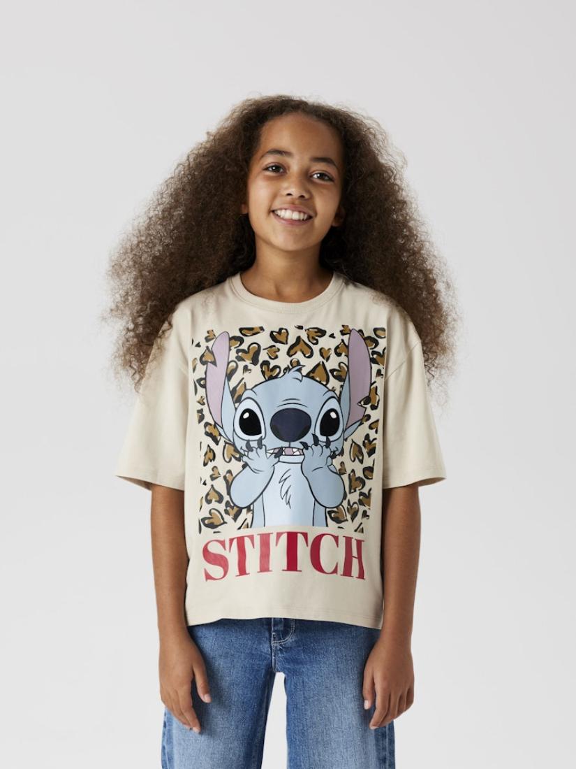 Μπλούζα κοντομάνικη κορίτσι "Stitch animal print" μπεζ