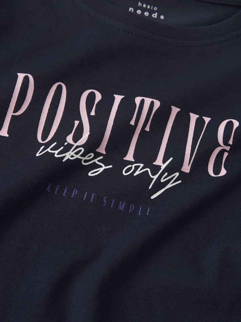 Μακρυμάνικη μπλούζα κορίτσι "Positive" μπλε