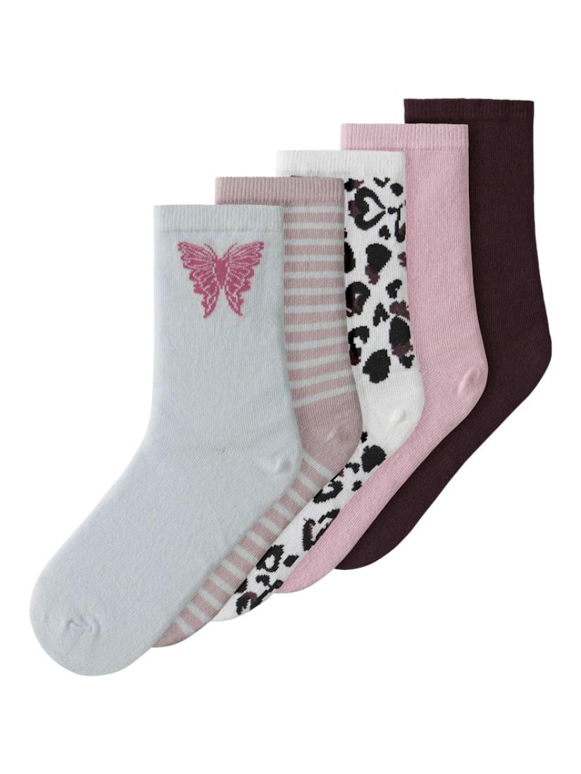 Σετ 5 ζευγάρια κάλτσες κορίτσι "Heart and prints" bright white/hearts
