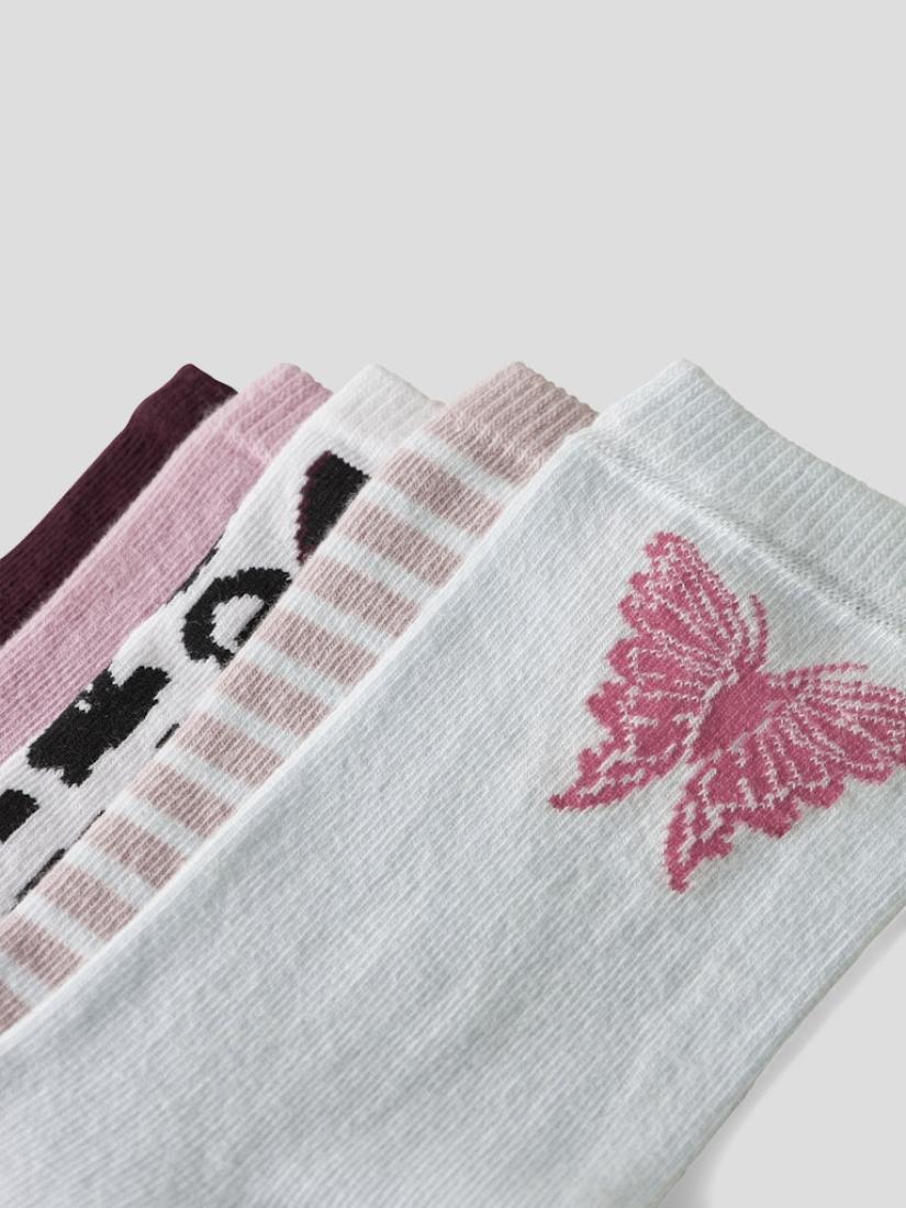 Σετ 5 ζευγάρια κάλτσες κορίτσι "Heart and prints" bright white/hearts
