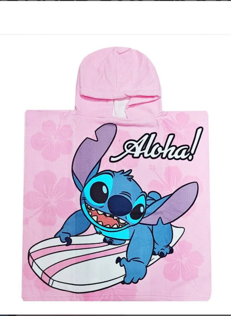Poncho "Stitch aloha" ροζ 55χ110