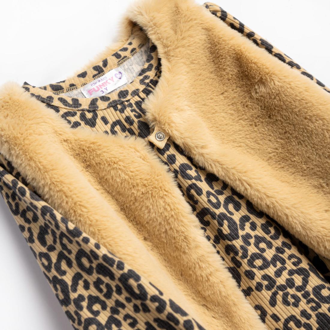 Σετ παντελόνι 3 τμχ κορίτσι "Leopard print" μπεζ