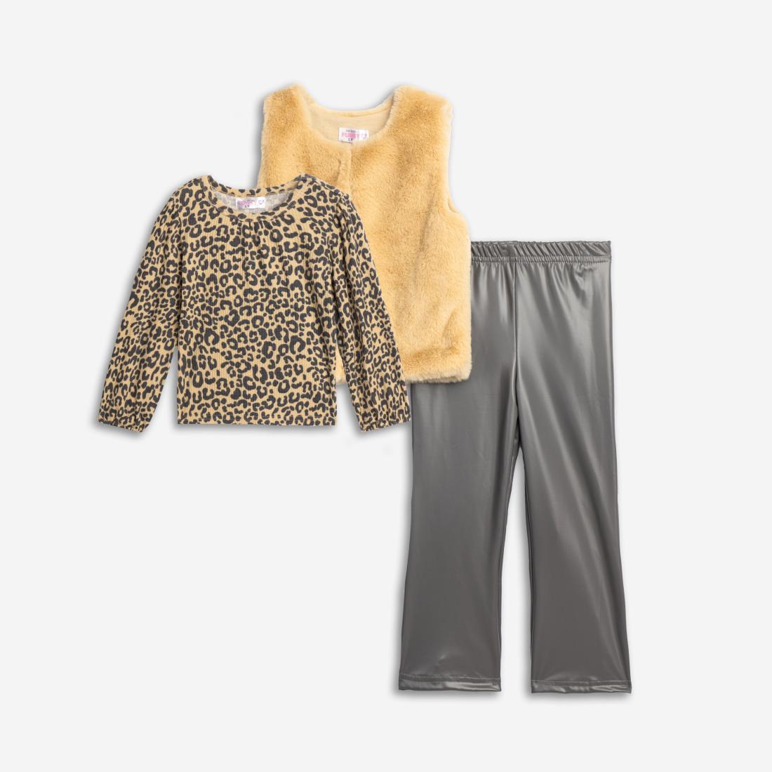 Σετ παντελόνι 3 τμχ κορίτσι "Leopard print" μπεζ