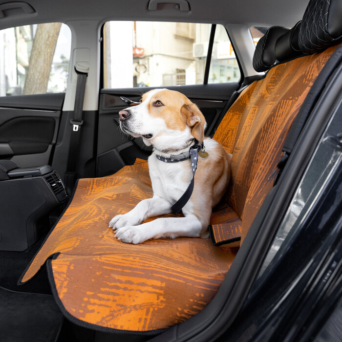 Dog Car Cover - Denim Fabric - Orange