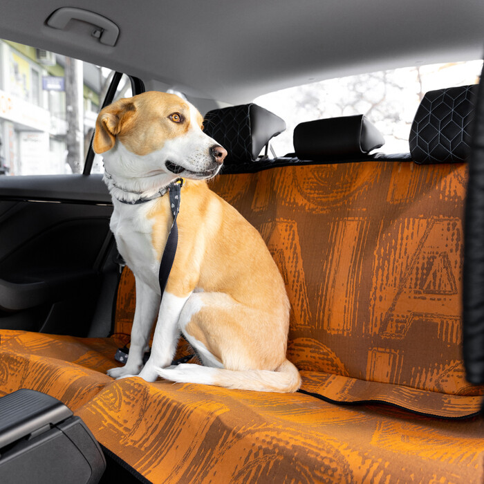Dog Car Cover - Denim Fabric - Orange