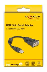 DELOCK αντάπορας USB σε RS-232 61549, 921.6Kbps, 0.25m, μαύρος
