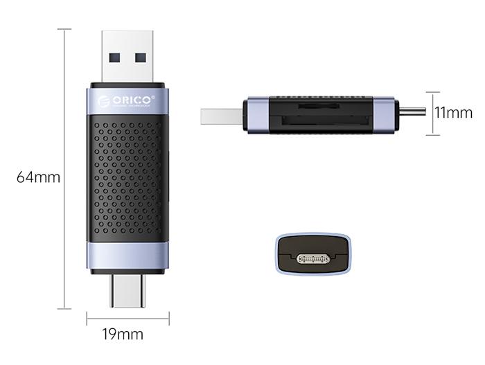 ORICO card reader CD2D-AC2 για SD & Micro SD, USB-C & USB, μαύρο