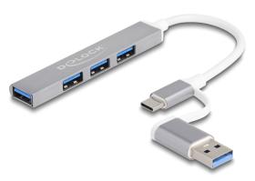 DELOCK USB hub 64214, 4x θυρών, 5Gbps, USB & USB-C σύνδεση, γκρι