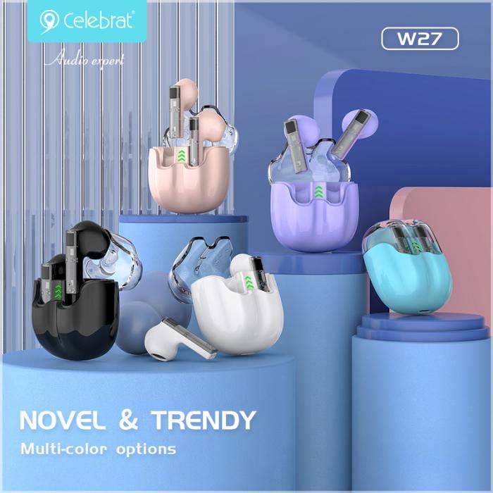 CELEBRAT earphones με θήκη φόρτισης TWS-W27, True Wireless, Φ13mm, μαύρα