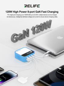 RELIFE σταθμός φόρτισης Q2, 4x USB-C & 4x USB, 120W, GaN, μπλε
